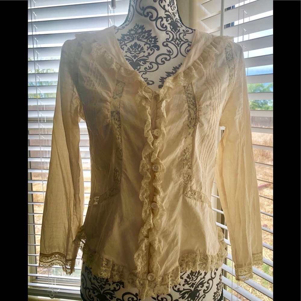 ***SOLD***Anthropologie Odille Victorian Inspired Lace Collared Blouse - Picture 4 of 16